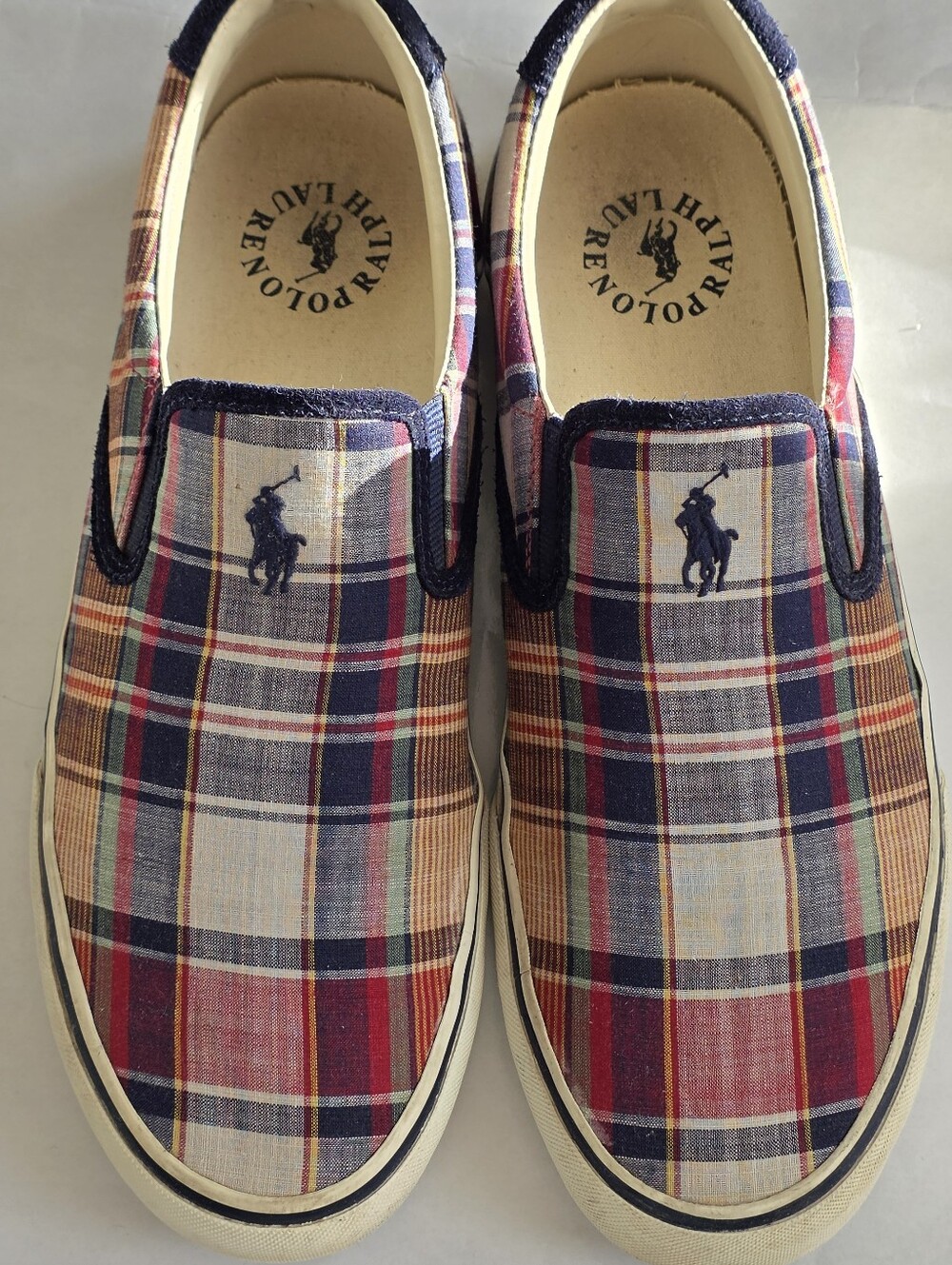 Polo Ralph Lauren Thompson III Madras Plaid Slip-On Sneakers Men's 11.5